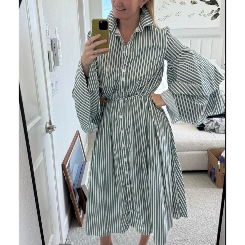 Rosie Assoulin Striped Midi Shirt Dress Size 12 Whimsical Artsy Designer $1300 - Picture 5 of 13